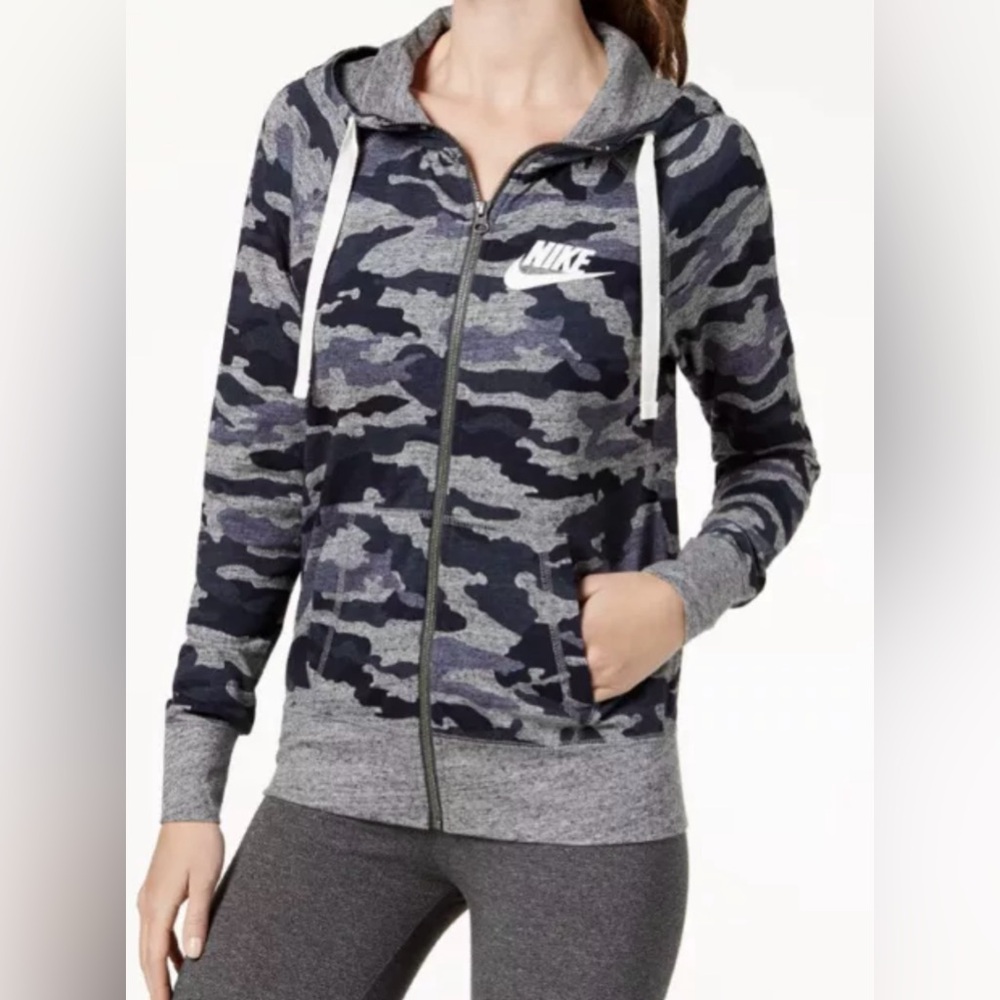 Nike Women's Sportswear Gym Blue Camo-Print Hoodie/ Jacket Lightweight‎ Medium
